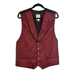 WahMaker Frontier Clothing Western Waistcoat Vest Size XXL Red Black Brocade